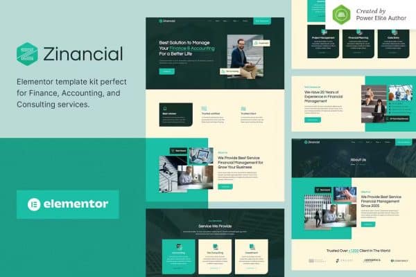 Zinancial – Kit de modelos Elementor de serviços financeiros e de contabilidade