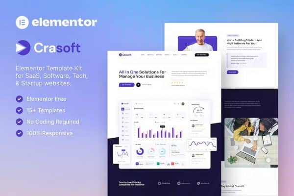 Crasoft — Template Kit Elementor para empresas iniciantes de tecnologia e SaaS