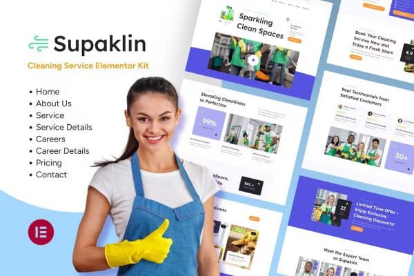 Supklin - Kit de modelos Elementor para empresas de serviços de limpeza