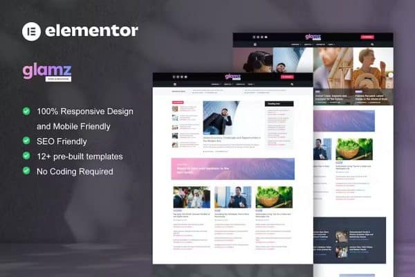 Glamz - Kit de modelos Elementor de notícias e revistas