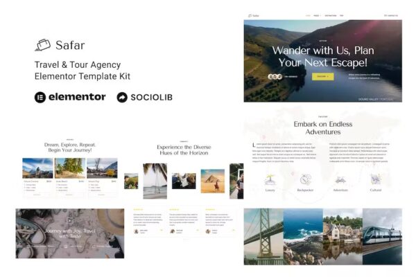 Safar - Kit de modelo Elementor para agência de viagens e turismo