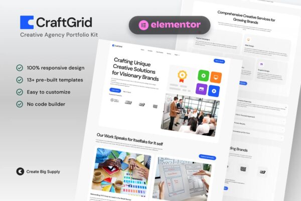 CraftGrid - Kit de Modelos Elementor de Portfólio para Agências Criativas