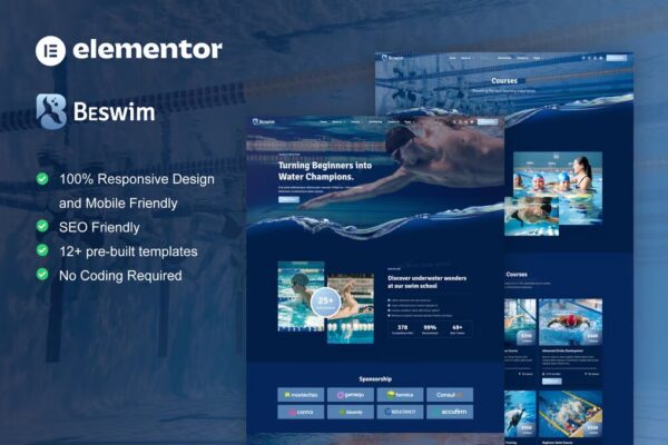 Beswim - Kit de modelos Elementor Pro para cursos de natação e treinamento - Image 2