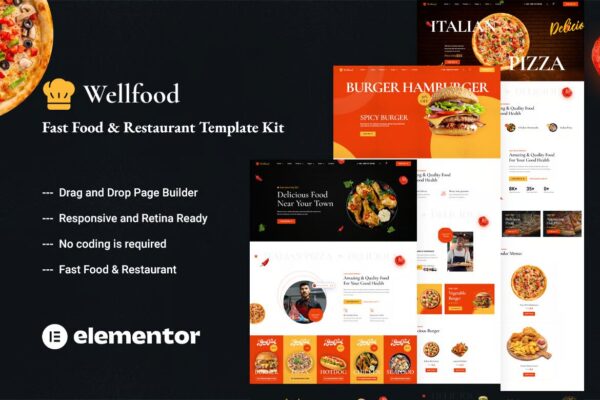 Wellfood - Kit de modelos Elementor Pro para fast food e restaurantes