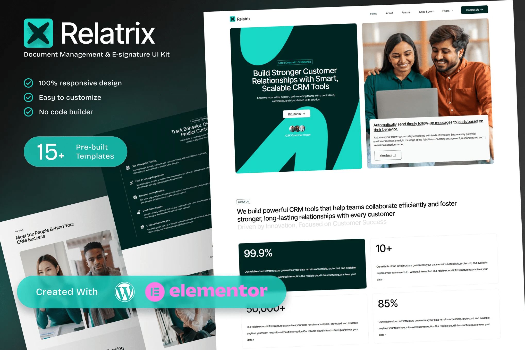 Relatrix — Kit de modelos Elementor da plataforma CRM SAAS para soluções de relacionamento com clientes