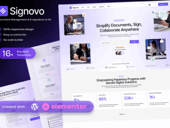 Signovo — Kit de modelos SaaS Elementor para assinatura eletrônica e gerenciamento de documentos