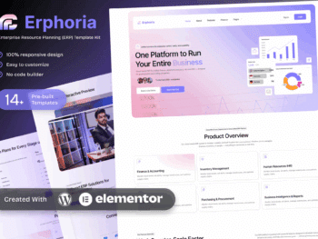 Erphoria - Kit de modelos Elementor da plataforma ERP SaaS para planejamento de recursos empresariais