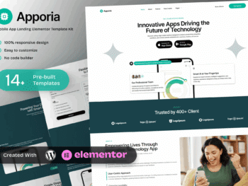 Apporia - Kit de modelos Landing Elementor para aplicativos móveis
