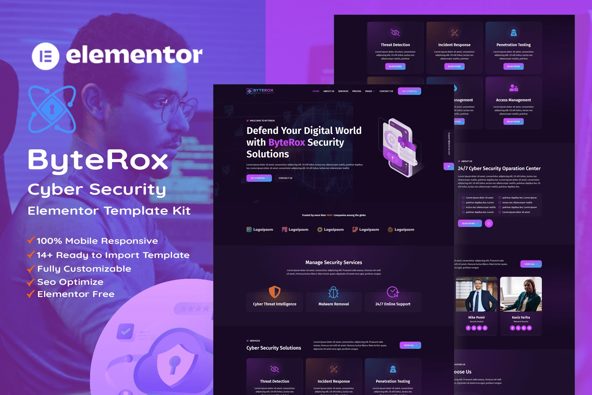 ByteRox - Kit de Templates Elementor de Segurança Cibernética