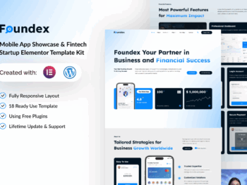 Foundex - Mostra de aplicativos móveis e kit de modelos Fintech Startup Elementor