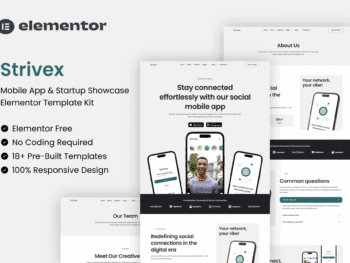 Strivex - Kit de modelos Elementor para aplicativos móveis e startups