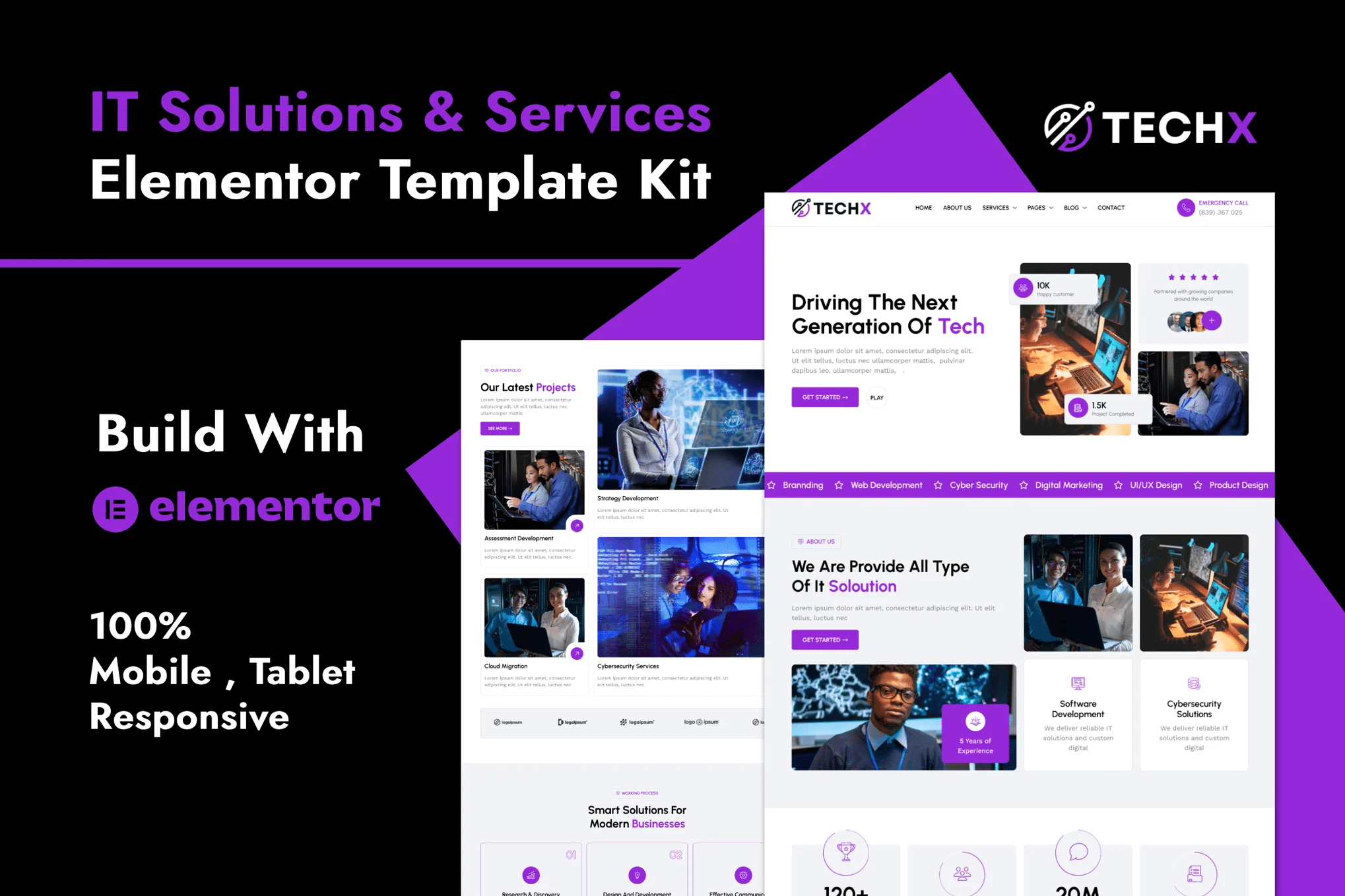 TechX - Kit de modelo Elementor para empresa de soluções e serviços de TI