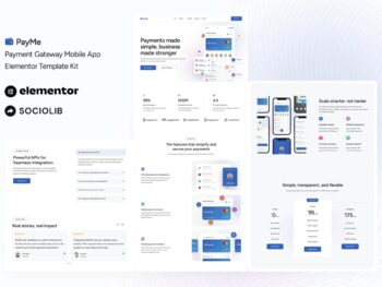 PayMe - Kit de Modelos Elementor de Aplicativo Móvel PayMe - Payment Gateway