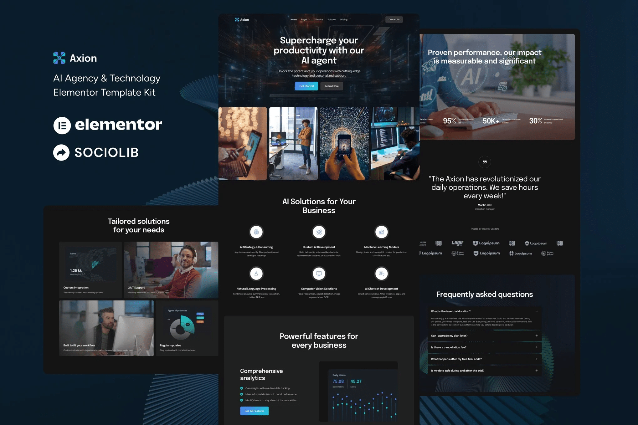 Axion - Kit de Modelos Elementor para Agência e Tecnologia de IA