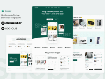 Shopper - Kit de modelos Elementor para aplicativos móveis e startups