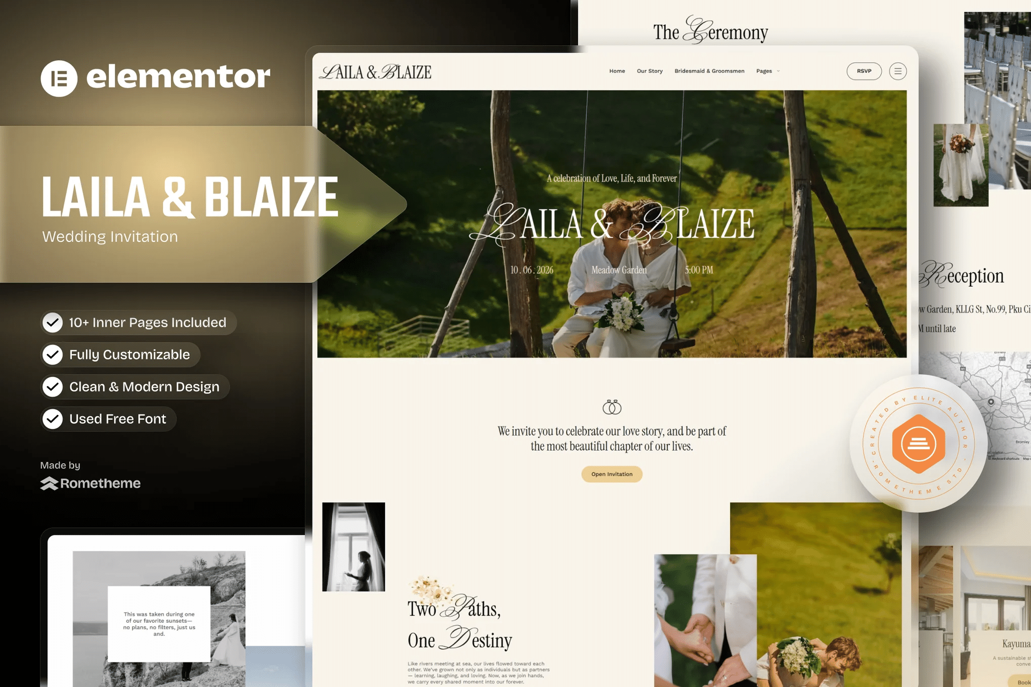 Laila & Blaize - Kit de modelos Elementor para convite de casamento