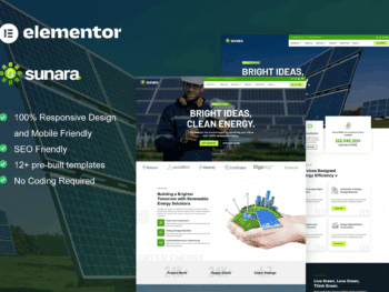 Sunara - Kit de modelos Elementor Pro de energia solar e renovável