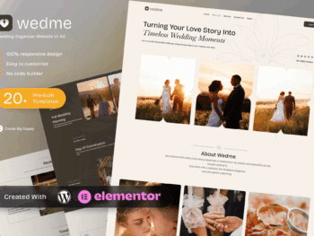 Wedme - Kit de modelos Elementor de organizador de casamentos para planejamento de eventos e serviços de noivas