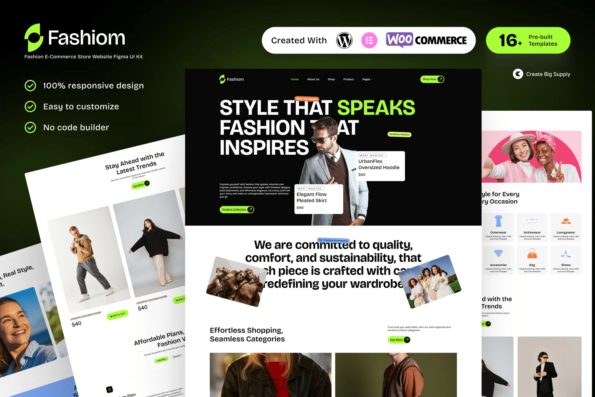 Fashiom - Kit de modelos Elementor de loja de comércio eletrônico de moda para marcas de roupas e butiques online