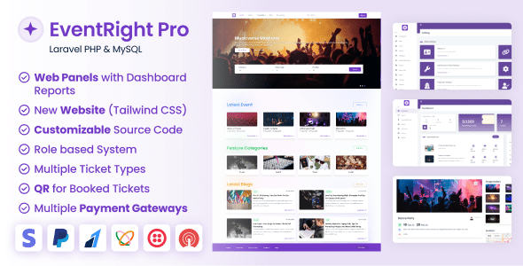 EventRight Pro - Sistema de Venda de Ingressos, Reserva e Gestão de Eventos com Site e Painéis Web (SaaS)