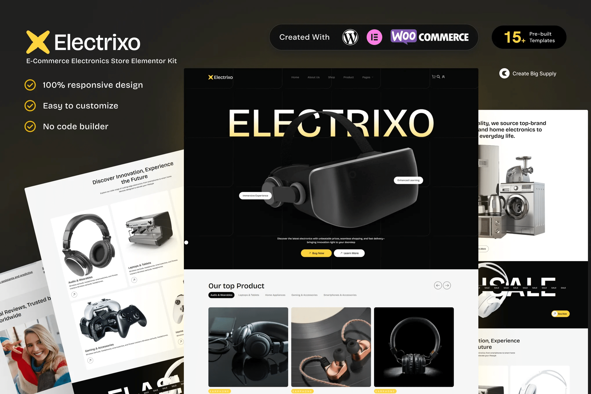 Electrixo - Kit de modelos Elementor de loja de eletrônicos de comércio eletrônico para varejo de gadgets e tecnologia