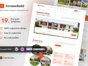 FortuneBuild - Kit de modelos Elementor de propriedades imobiliárias para agentes e promotores imobiliários
