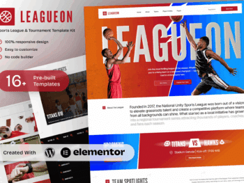 Leagueon — Kit de modelos para ligas esportivas e torneios Elementor