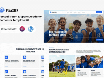 Playster - Kit de Modelos Elementor para Equipe de Futebol e Academia Esportiva