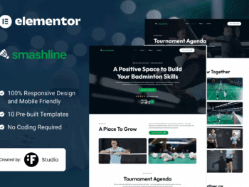 Smashline – Kit de Modelos Elementor para Clube e Academia de Badminton