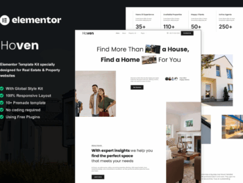 Hoven - Kit de modelos Elementor para imóveis e propriedades