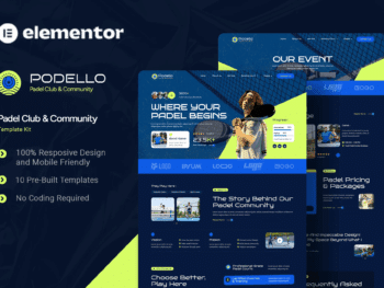 Podello - Kit de Templates Elementor para Clubes de Padel e Comunidade