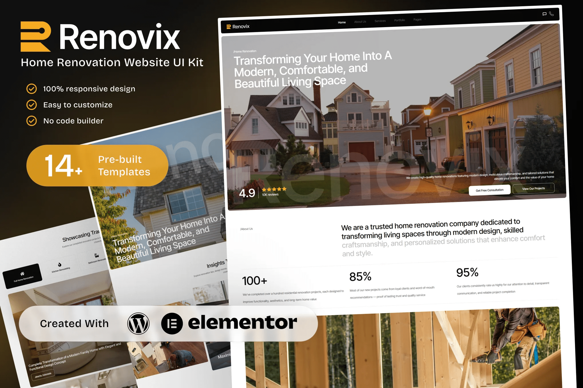 Renovix - Kit de modelos Elementor para renovação de casas