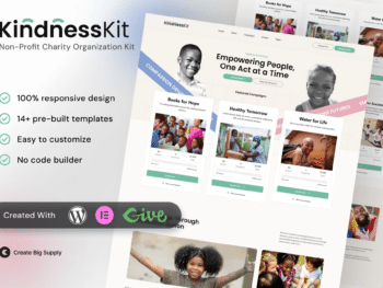 KindnessKit - Kit de modelos para organizações sem fins lucrativos e beneficentes Elementor para doações, arrecadação de fundos e causas sociais
