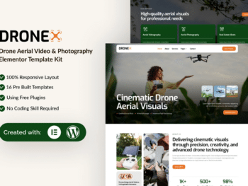 Dronex - Kit de Templates Elementor para Vídeo Aéreo e Fotografia com Drone
