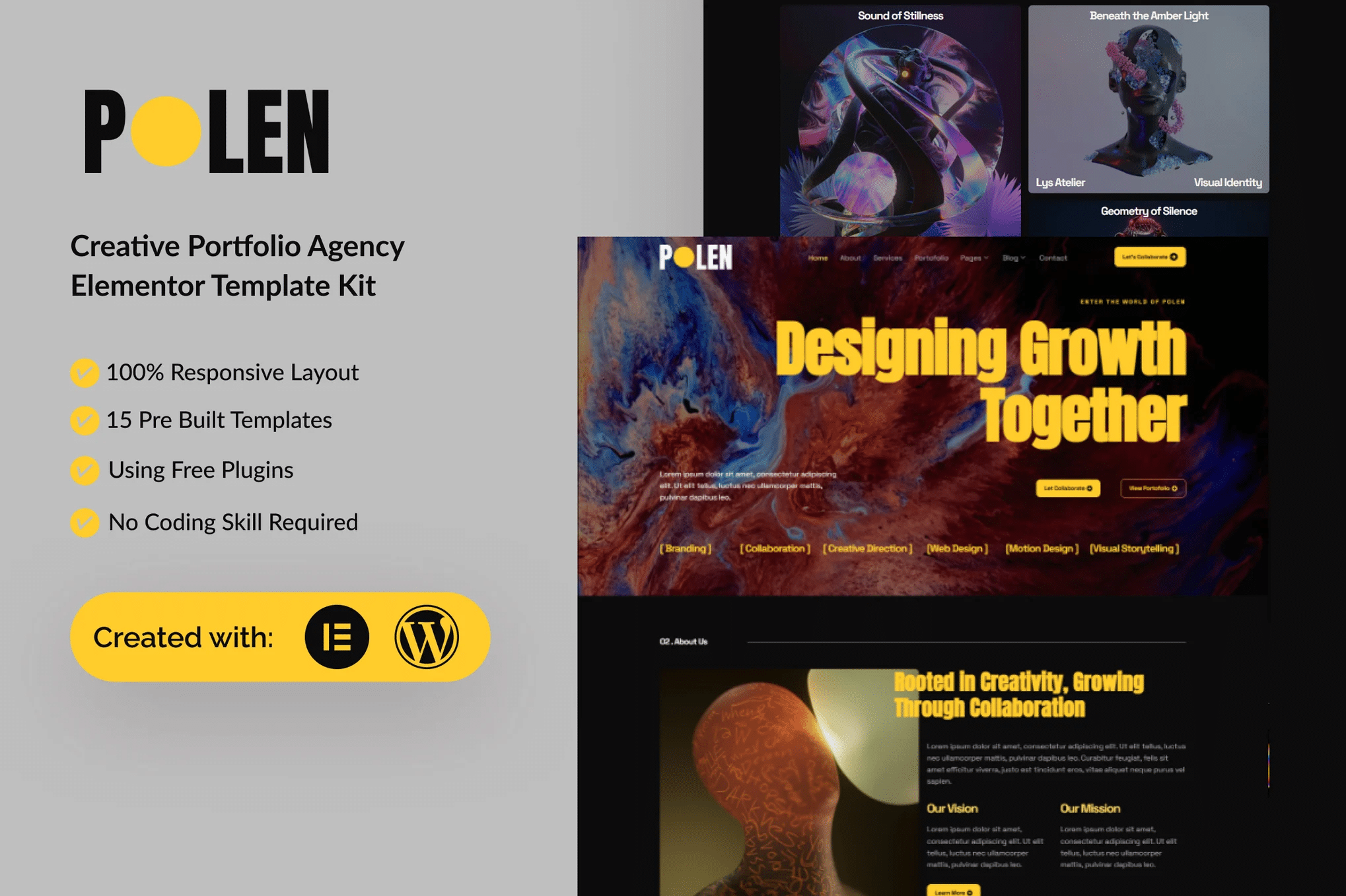 Polen - Kit de Modelos Elementor de Currículo de Portfólio Criativo