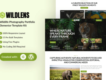Wildlens - Kit de Modelos Elementor de Portfólio de Fotografia de Vida Selvagem