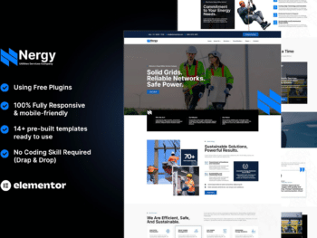 Nergy - Kit de modelos Elementor para empresas de serviços de serviços públicos