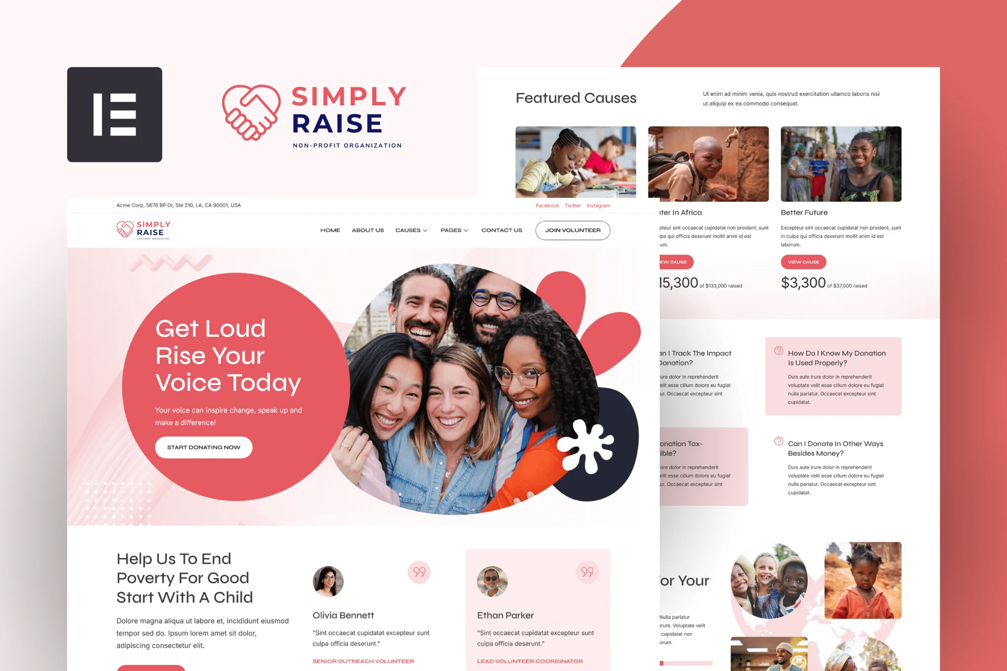 SimplyRaise - Kit de Templates Elementor para Caridade e Doação