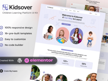 Kidsover - Kit de modelos Elementor da plataforma de aprendizagem infantil Kidsover para educação on-line e aprendizagem precoce