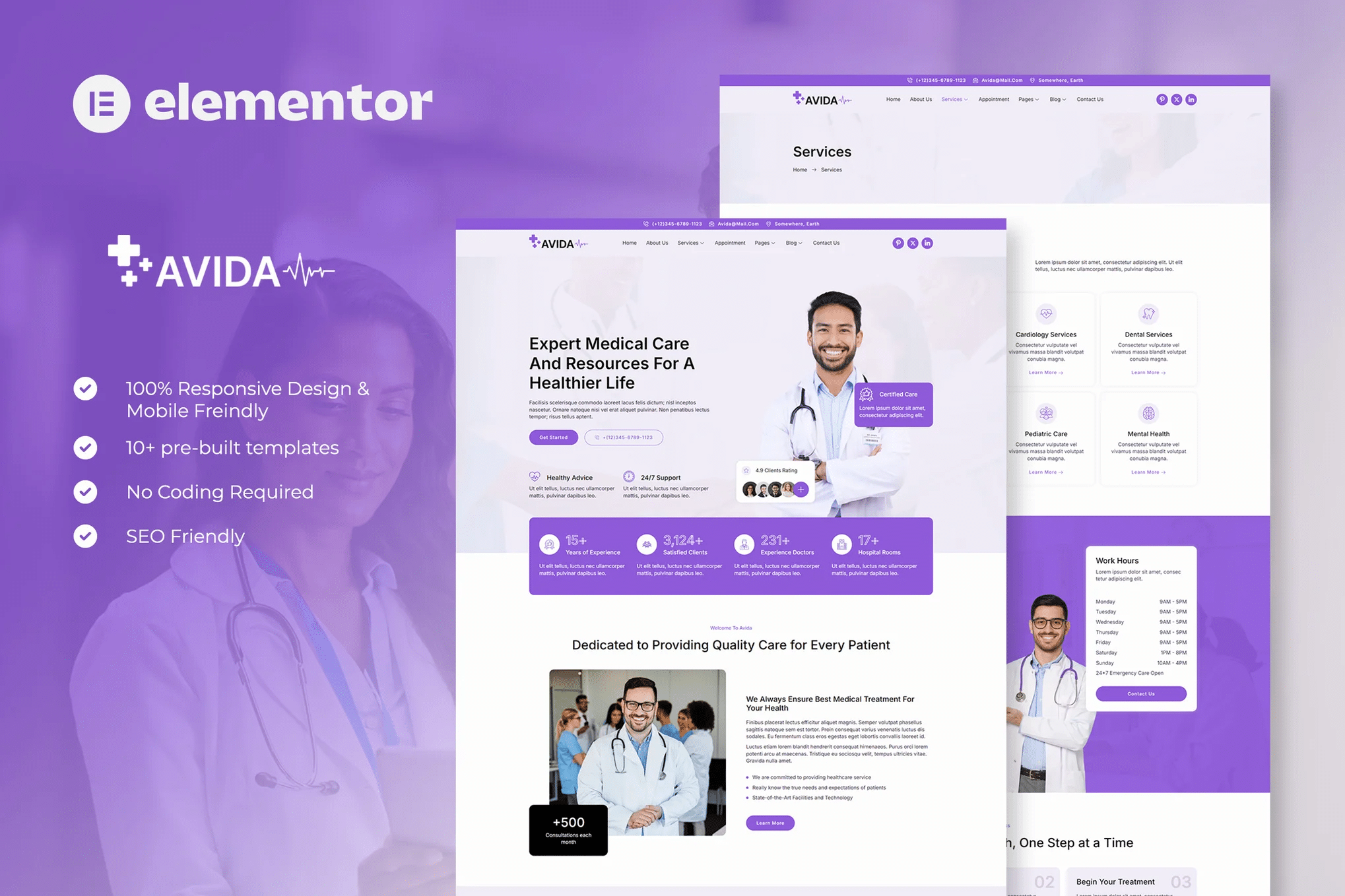 Avida - Kit de Templates Elementor para Saúde e Medicina