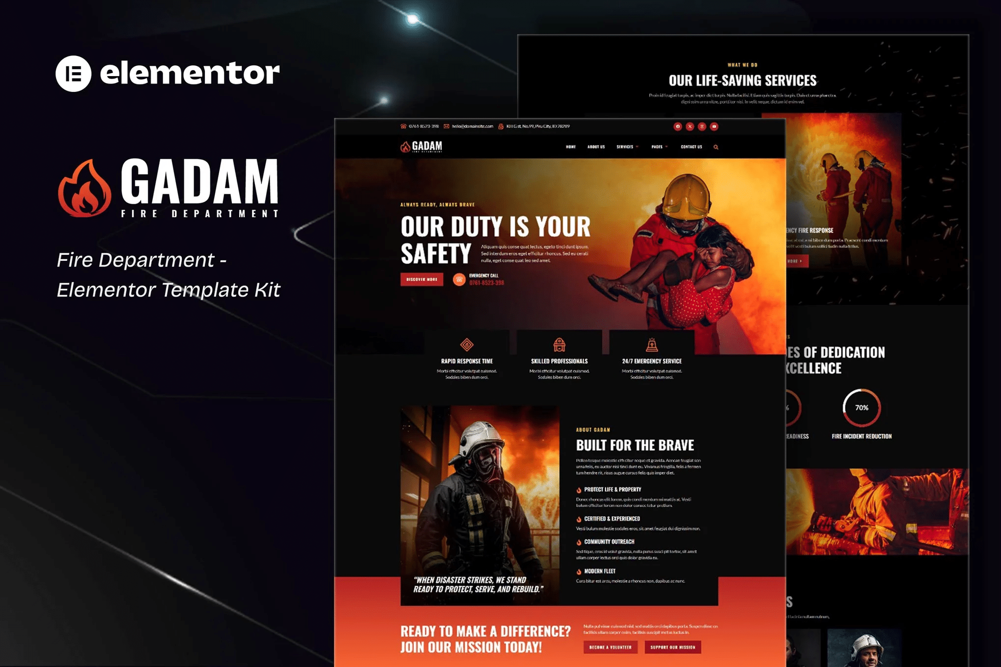 Gadam – Kit de Modelos Elementor do Corpo de Bombeiros