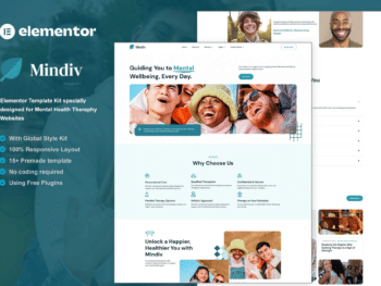 Mindiv - Kit de modelos Elementor de terapia de saúde mental