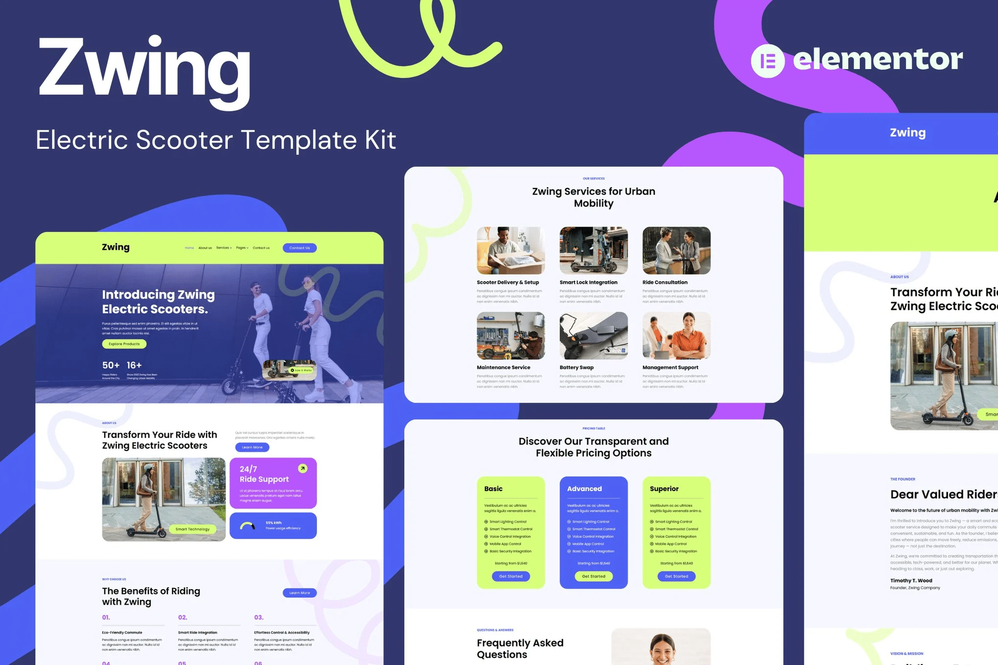 Zwing – Kits de Templates Elementor para sites de scooters elétricos