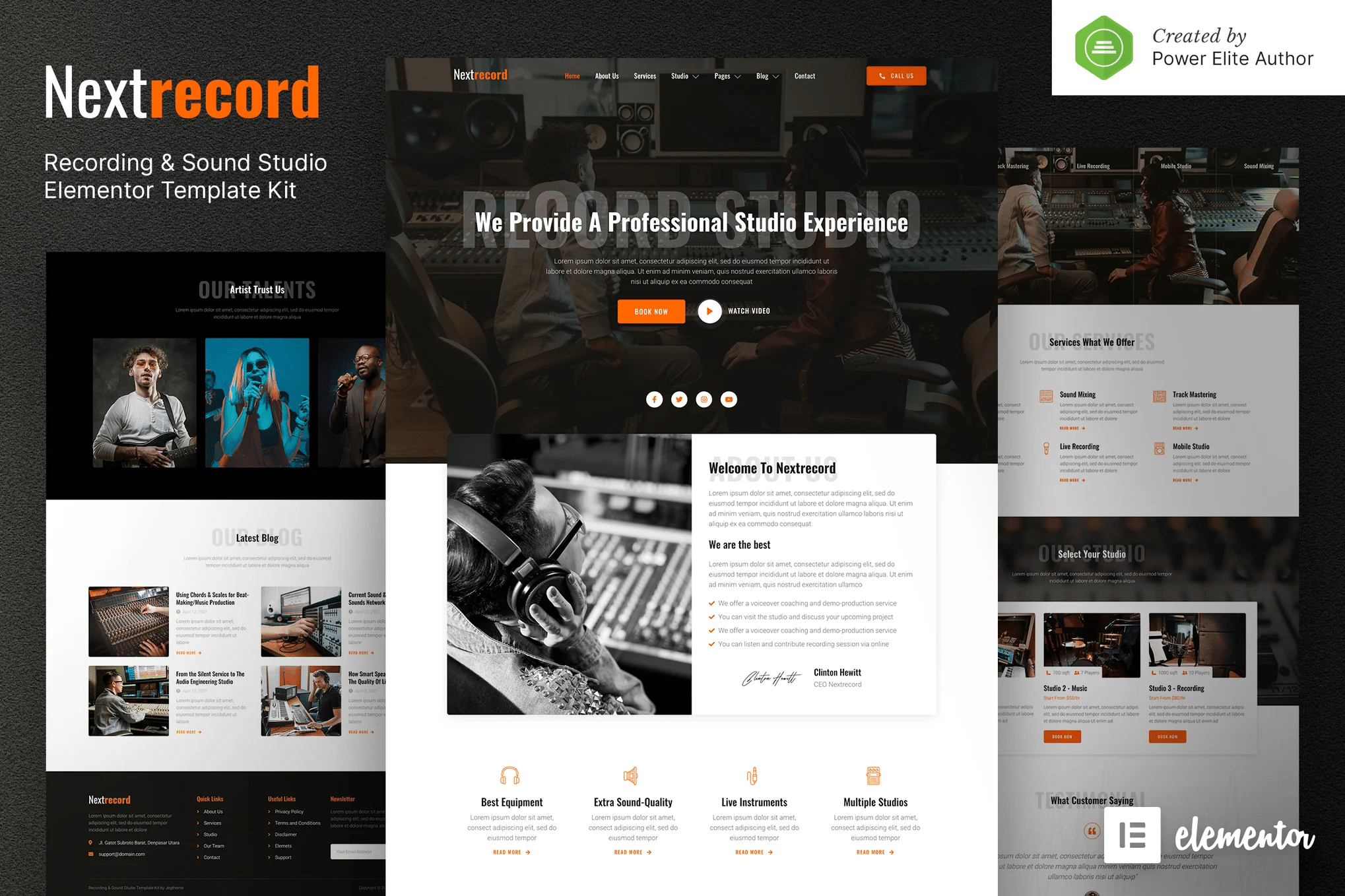 Nextrecord - Template Kit Elementor de estúdio de gravação e som