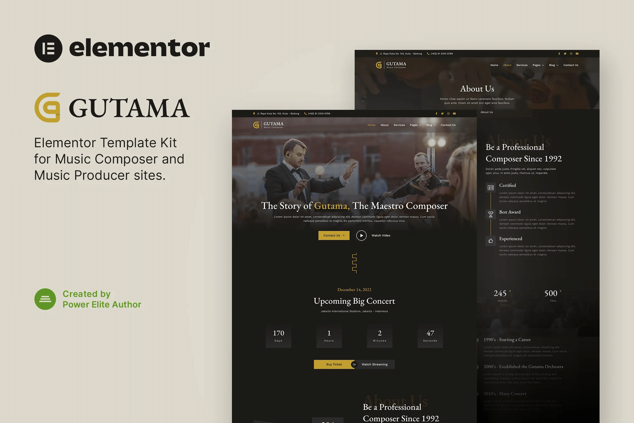 Gutama - Template Kit de compositor e produtor musical Elementor