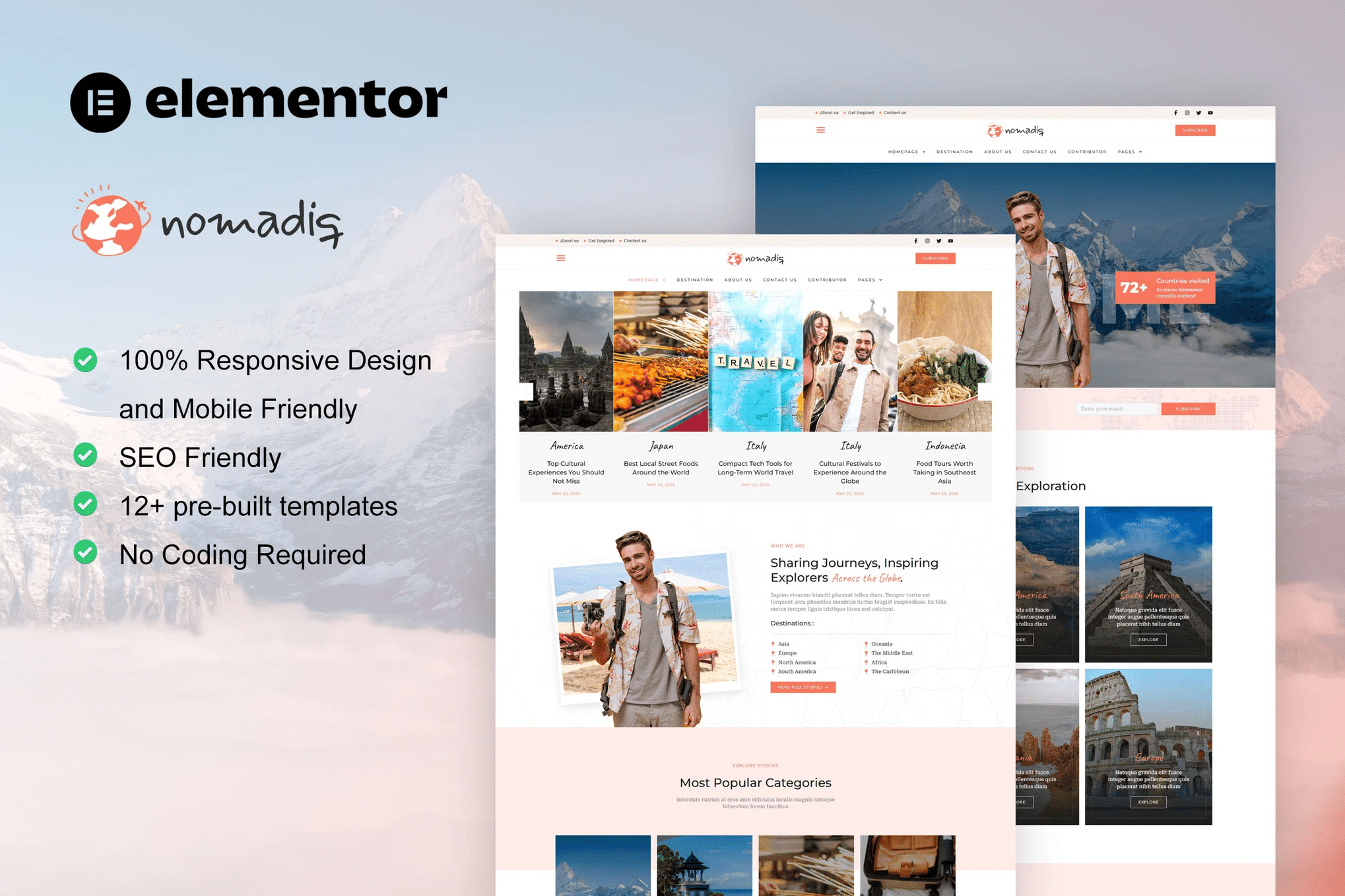 Nomadiq - Kit de Templates Elementor Pro para blogs e revistas de viagens