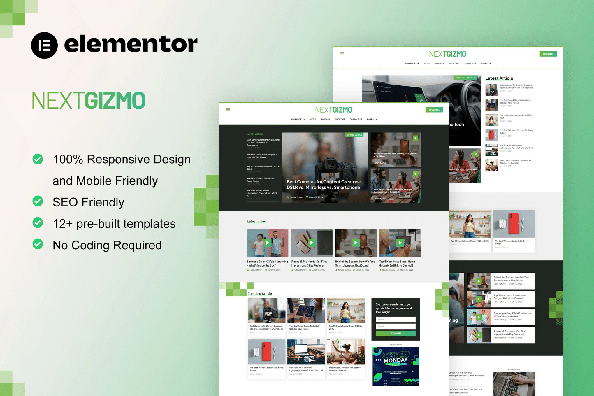 NextGizmo - Kit de modelos Elementor para notícias e revistas de gadgets