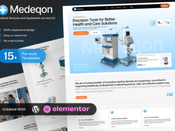 Medeqon — Kit de modelos Elementor para serviços de dispositivos e equipamentos médicos