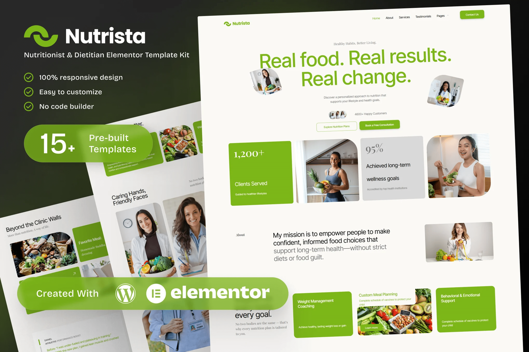 Nutrista - Kit de modelos Elementor para nutricionistas e nutricionistas