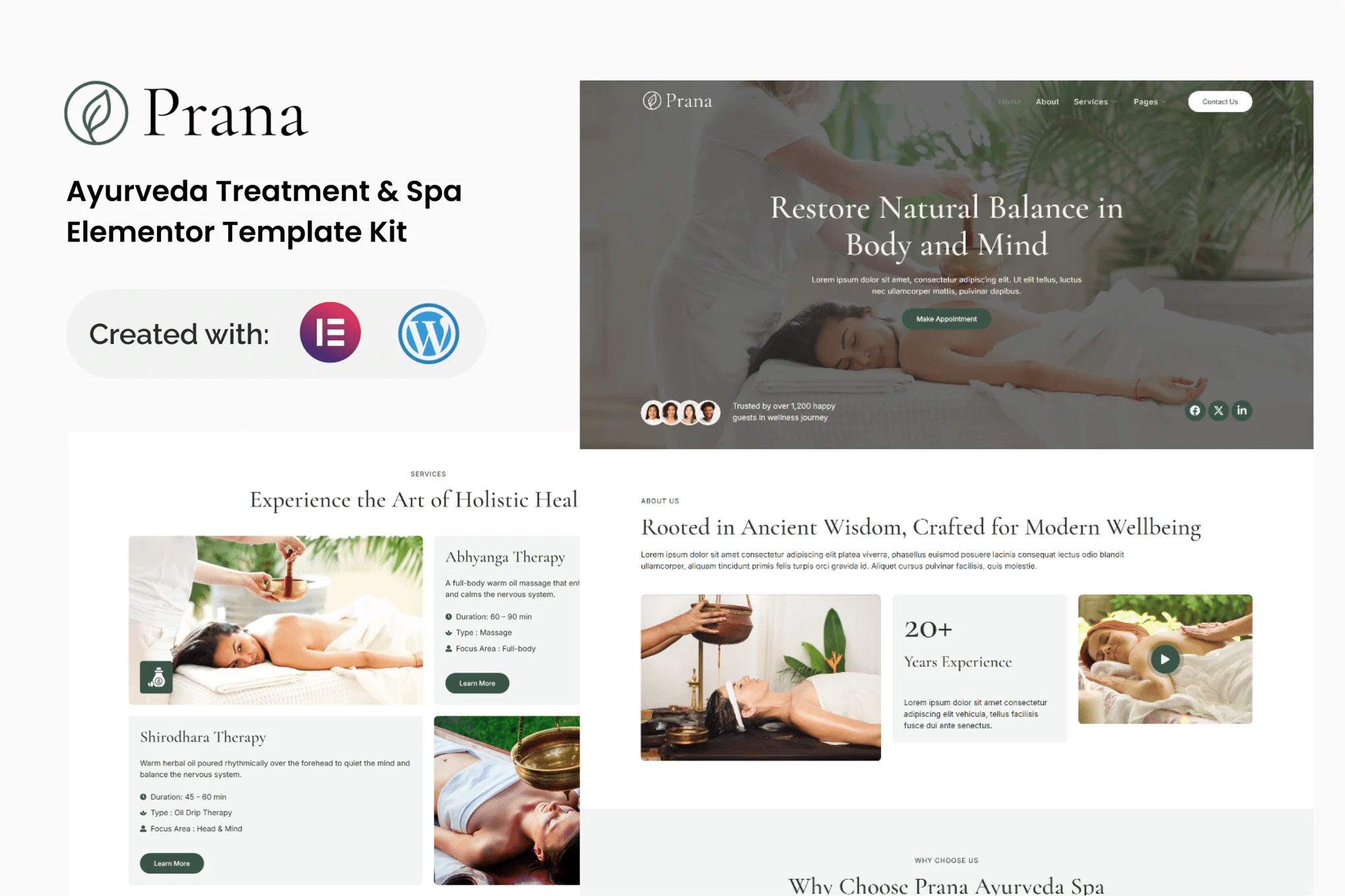 Prana – Kit de Templates Elementor para Tratamento Ayurveda e Spa